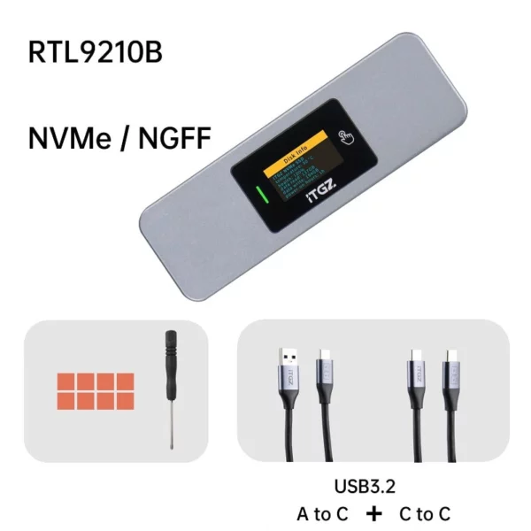 ​ITGZ Enclosure SSD M.2 NVMe Protokol Ganda RTL9210b dengan Layar LED​ - Gambar 2
