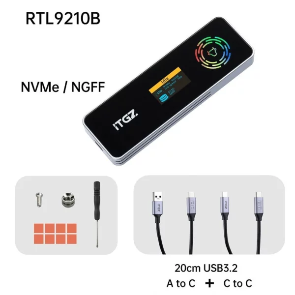​ITGZ Enclosure SSD M.2 NVMe Protokol Ganda RTL9210b dengan Layar LED RGB​ - Gambar 4