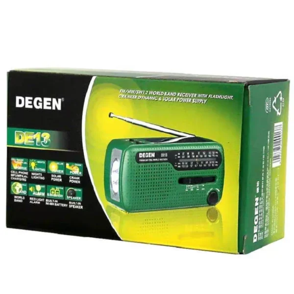 DEGEN DE13 Radio Darurat Multifungsi dengan Pengisian Tenaga Surya & Engkol Tangan